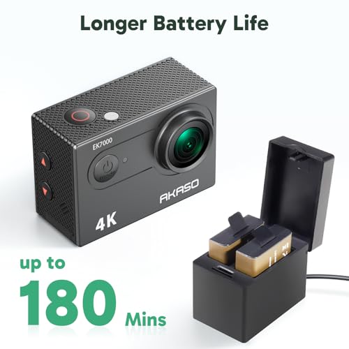 AKASO EK7000 4K30FPS 20MP WiFi Action Camera with 64GB MicroSD Memory Card Bundle EIS Ultra HD 131FT Waterproof Underwater Camera Remote Control 4X Zoom Support External Microphone Black - color: Deep Black