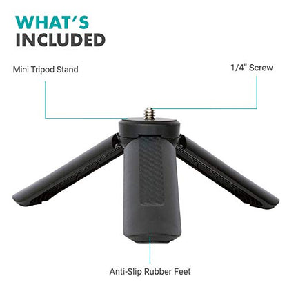 Movo TR-1 Compact Mini Tabletop Tripod/Hand Grip with 1/4" Screw and Folding Feet. Compatible with GoPro, DSLR, Camera, Osmo, Pocket Projector, Zoom - Perfect for Photography, Vlogging and YouTube