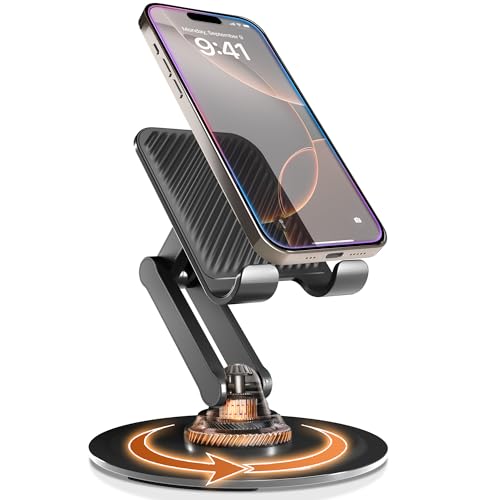 COOPER 360° Stand, Rotating Cell Phone Stand for Desk | Sturdy Metal Base, Foldable, Portable | Cell Phone Holder for Desk (Piano Black) - color: A - Piano Black