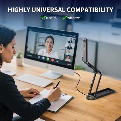 NetumScan 4K Document Camera 1080P 60fps Scanner with Microphone for A3 | Highly Foldable Metal Arm: Multi-joint metal stand collapses into a compact body, perfect for teachers to carry