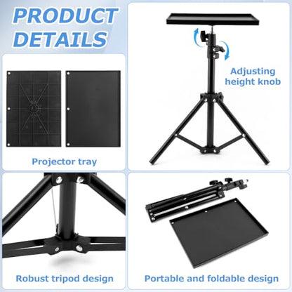 Projector Stand Tripod, 21''–44'' Height Adjustable Laptop & Projector Stand with 9.8x7 Inch Tray, Heavy Duty Stable Floor Stand Tripod, Portable Projector Mount for Office, Home, Outdoor, Studio and DJ Use