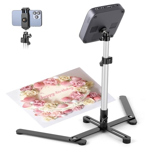 Overhead Tripod for Mini Projector, 360° Adjustable Overhead Phone Mount, Tabletop Tripod for Cookie Decorating Online Video and Draw Recording, Compatible with Phones, Webcam, and Mini Cameras