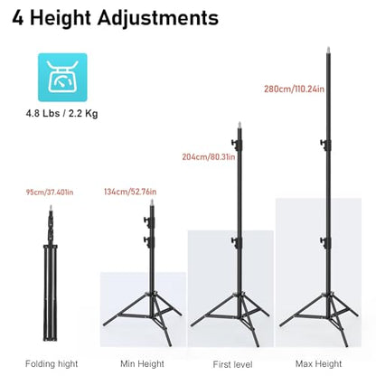 Photography Light Stand, 110"/9.2ft/280cm Portable Reverse Folding Tripod with Travel Bag Aluminum Heavy Duty for Camera,Video,Softboxes,Umbrell,Wedding Outdoor Video Shooting （2 Pack） - color: Black-2 Pack