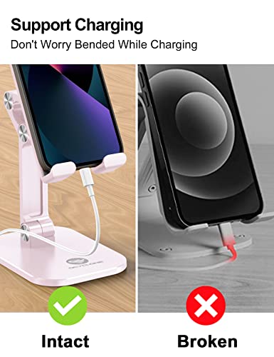 OCYCLONE Phone Stand, Adjustable Height and Angle Foldable Cell Phone Stand Holder for Desk, Taller iPhone Stand Compatible with 4.7"-13" Smartphones iPad Tablet, Pink - color: Pink