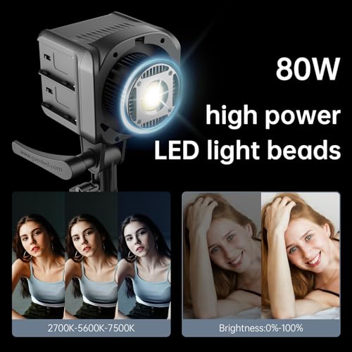 GVM SD80D 80W LED Video Light Kit with Softbox, Bowens Mount, CRI97+, 2700K-7500K Color Temperature, APP Control, and Tripod Stand for Video and Wedding Shooting - size: 80W
