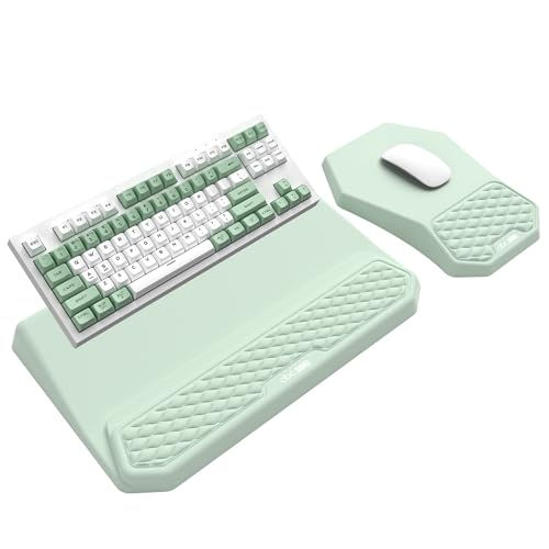 3-in-1 Ergonomic Keyboard Stand with Wrist Rest & Mouse Pad Set, Comfy Keyboard Riser Holder Soft Mousepad with Massage Design, Memory Foam and Non-Slip PU Base for Pain Relief, Light Green - color: Light Green
