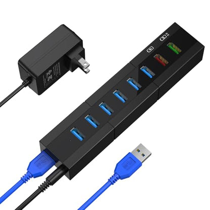 Powered USB 3.0 Hub, RAOYI 8 Ports High Speed USB 3.0 Hub Splitter with 36W Power Adapter, 3.3ft Cable and Smart Fast Charger USB Hub for for Laptop, PC, Mac, Mobile HDD, Mulitple Devices (Black) - size: Black, style: 8-Port 36W Rectangle