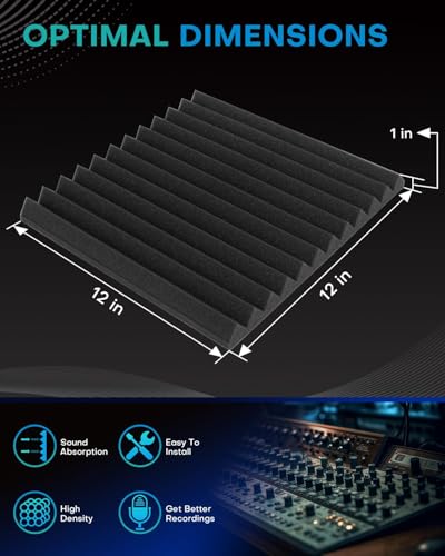 52 Pack Acoustic Foam Panels, 1 X 12 X 12 Inches Sound Proof Foam Panels for Walls, High Density Acoustic Panels Sound Absorbing, Black White Noise Cancelling Studio Wedges (NOT Include Adhesive) - size: 52Packs White+Black