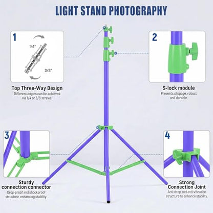 SH Light Stand Photography, 9.1ft/280cm Air Cushioned Studio Light Stand, Heavy Duty Metal Photo Video Tripod Stand with 1/4" to 3/8" Screw for Strobe, Camera, Ring Light, Softbox, Max Load 22lb/10kg - color: Green