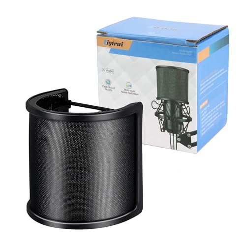 U-Shaped Mic Pop Filter,Liyirui Upgraded Three Layers[Metal Mesh & Foam & Etamine Layer] Mic Shield Mask for 35mm to 50mm Microphone for Recording Studio,Videos, Streaming, Podcast (Black, Small)