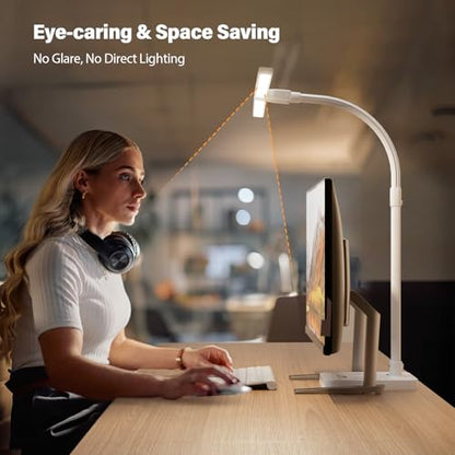 LED Desk Lamp with Base - Bright Dimmable Computer Lamp with Phone Holder, 24W Bendable Desk Light for Monitor Screen, Eye-Caring Tall Desktop Light for Task Home Office Work, White, Dual Head - style: Base Version - White