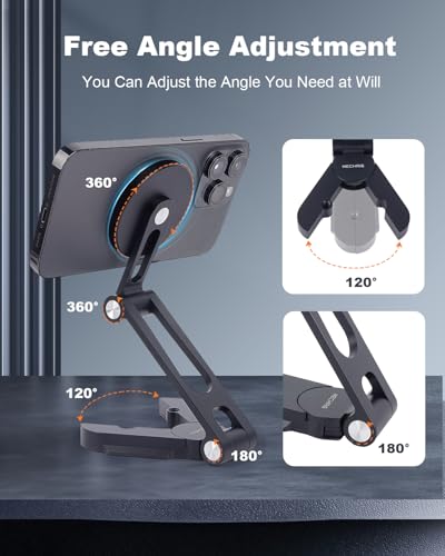 Aluminum Alloy Magnetic Phone Mount with 1/4" Screw & Arca Quick Release - Foldable Magnetic Holder for iPhone 16/15/14, Vlogging Tripod, Live Streaming Setup 814001