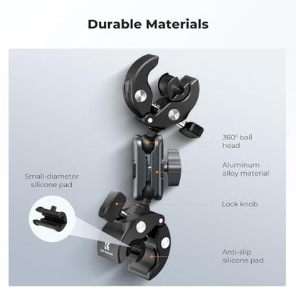 K&F CONCEPT Dual Super Clamp Camera Mount with 360° Ball Head, Bike/Motorcycle Handlebar Mount for Pole, Tripod, Desk, Flag, Umbrella - style: Super Clamp with Dual Clamp