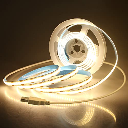 Aclorol COB LED Strip Lights for TV 5V USB Powered Warm White 6.56FT 320Leds/M COB Flexible Light Strip TV Led Backlight for Bedroom Under Cabinet Kitchen DIY Lighting Project 3000K CRI85+ 2M - color: Warm White/3000K, size: 2M(with USB Cable)
