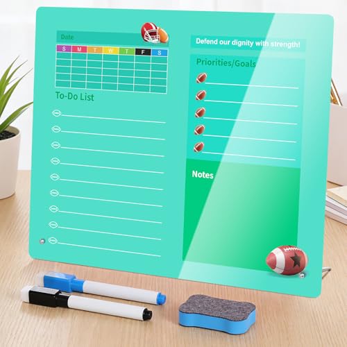 LeMotech Desktop Acrylic Dry Erase Board, 15.7x11.8 inches Weekly & to-Do List Planner, Tabletop Whiteboard with Stand, Office Supplies Includes 2 Markers & 1 Eraser, Green Football Pattern, 1 Pack - color: Green, size: 15.7"W x 11.8"H (1 Pack)