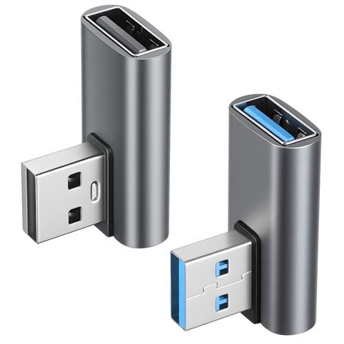 Xthrotsenk 2PCS USB 90 Degree Adapter USB Right Angle Adapter Right Angle USB-A Male to Female Converter 90 Degree USB-Extender for Laptop, Power Bank, Charger, Phone, Pad, Pc (Gray)