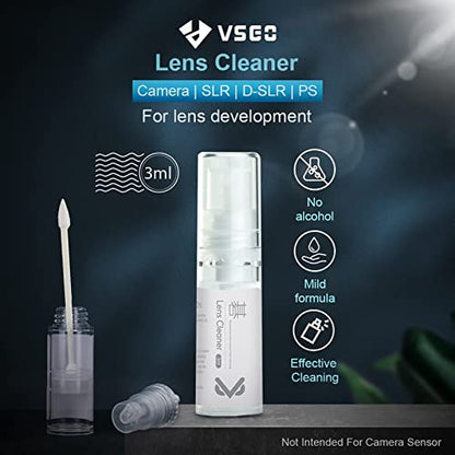 VSGO Professional Lens Cleaning Kit with Air Blower Folding Pouch Microfiber Lens Cloth Wet Wipes Lens Cleaner Metal Brush Cotton Swab Compatible for Optical Camera Lens Phone Laptop Cleaning(VS-A2E)