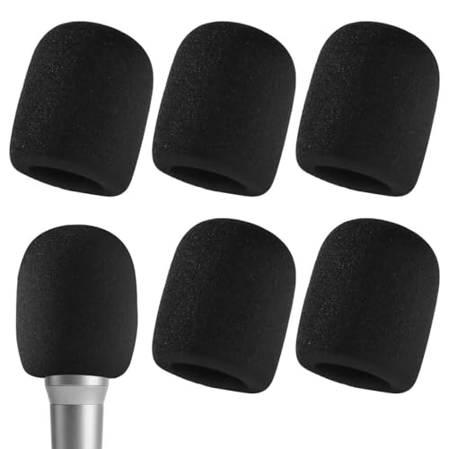 6 Pcs Premium Thick Foam Mic Covers, High-Density Sponge Microphone Windscreen, Universal Noise Reduction Pop Filter for Handheld Mics, Studio/KTV/Podcast Recording (Black)
