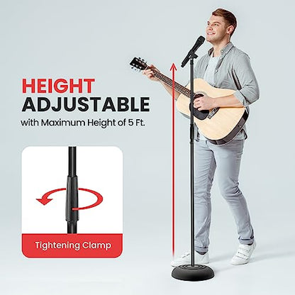 Pyle Universal Microphone Stand - Handheld Mic Compatible, Heavy Compact Base, Lightweight & Compact Design, 2.8 to 5 Ft Height Adjustable Clamp, Pivot Angle Clip, Home/Studio Use (Pair) - style: 2 Pack