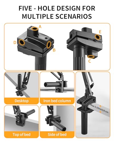 Phone Holder for Bed Desk, Flexible Camera Arm Desk Mount Clamp with Phone Holder and Ball Head, Overhead Tripod Mount for Camera Webcam Ring Light