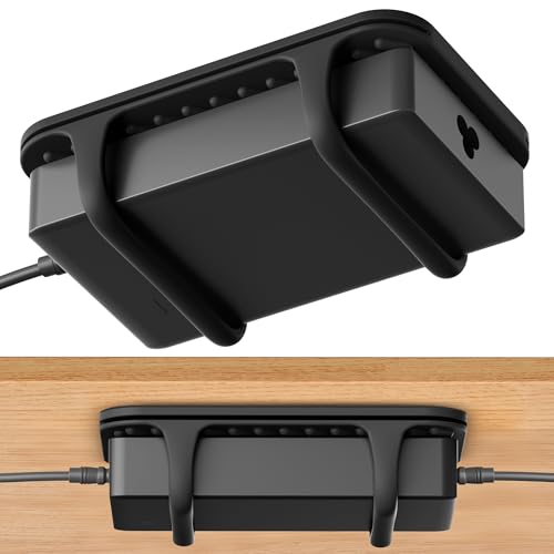 ELETIUO Universal Silicone Laptop Charger Holder,Under Desk Power Brick Mount Organizer for Charging Brick & Cables,Flexible Non-Slip Power Bricks Mount,Secure Supply Holder for Laptop Charger,Black - color: Black