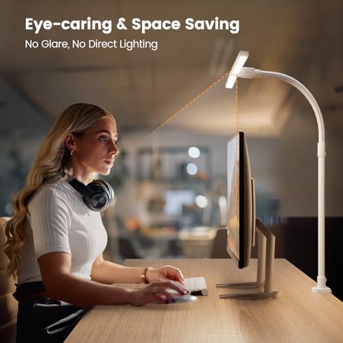 LED Desk Lamp - Bright Dimmable Computer Lamp, 24W Bendable Desk Light for Monitor Screen, Eye-Caring Tall Desktop Light for Task Home Office Work, White, Dual Head - style: Clamp Version - White