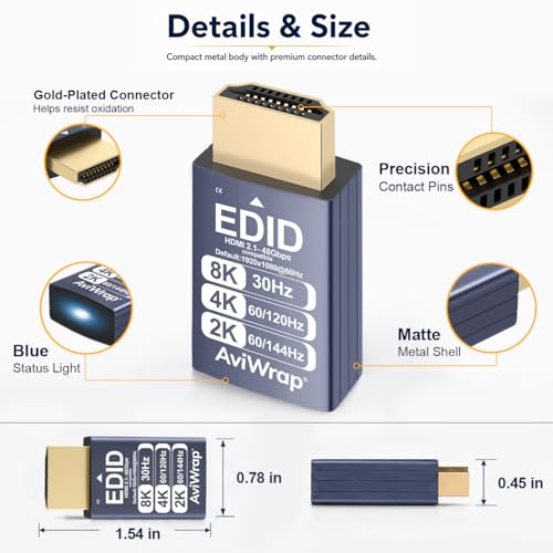 8K HDMI Dummy Plu,Virtual Display Adapter with EDID Emulator,Headless HDMI 2.1 Display for Remote Desktop,GPU Acceleration,Supports4K120Hz,2K 1080p/144Hz - color: 8K 30Hz /hdmi2.1