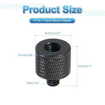 PATIKIL Tripod Screw Adapter M8 Female to 1/4" Male, 4 Pcs Tripod Nut Connectors Camera Mount Screw Camera Double Head Converter for Microphone Holder Magic Arms Accessories, 20 mm - size: M8 Female to 1/4" Male,20 mm