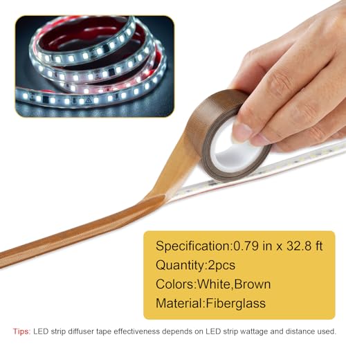 Meking LED Strip Diffuser Tape 2 PCS 0.78 in x 32.8 ft Light Diffuser Tape for Soften Light, White&Brown - color: White&Brown