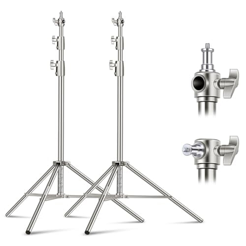NEEWER 2Pcs 9.2ft Stainless Steel Light Stands, Spring Cushioned Heavy Duty Photography Tripod Stand with 1/4"-3/8" Adapter for Strobe Video Ring Light Monolight Softbox, 22lb Max Load, ST-280SS - style: 280cm/2-Pack
