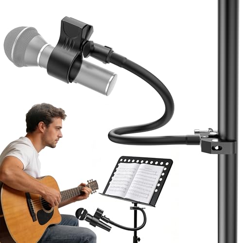 19.6" Steel Core Flexible Gooseneck Microphone Stand with 1/4" to 3/8" Adapter, Mic Clip & Super Crab Clamp, Desk/Pole Mount Compatible with Shure, Fifine, AT2020, Pyle, Razer, Blue Snowball