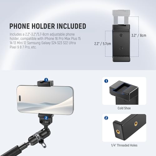 NEEWER UA057 22" Magic Arm w Clamp, Overhead Desk Camera Phone Mount Articulating Arm, 1/4" 3/8" Threads for ARRI Compatible with iPhone DSLR Action Camera Light, LP40 Photo Studio Light Box Included