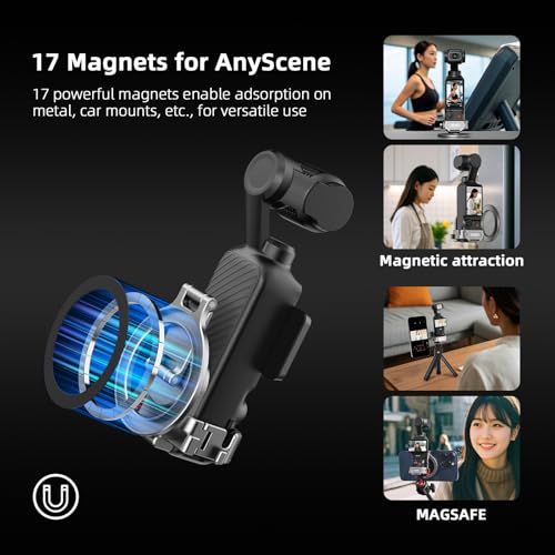 BRDRC Pocket 3 4 Magnetic Mount, Phone Holder for MagSafe Aluminum Alloy Magnet Expansion Adapter with Cold Shoe for DJI OSMO Pocket 3 4 Creator Combo/For Xtra Muse accessories (with Protective Cover)
