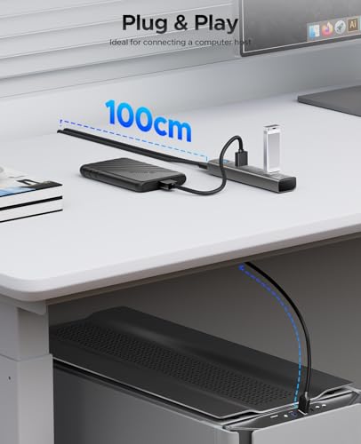 ORICO 7-Port USB 3.0 Hub, Aluminum USB Multiple Adapter, 5Gbps USB Extender USB Splitter with 3.28Ft Cable, UBS-A Hub Long Cable for Desktop, PC, Flash Drive, Mobile HDD, Windows/XPS - size: 3.28Ft