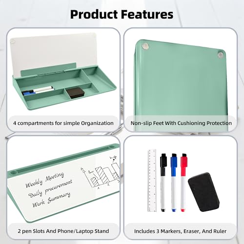 Desktop Whiteboard, Glass Dry Erase Board, Desk Board Buddy,Computer Keyboard Stand,Desk Whiteboard Organizer for Home,Office,School Supplies(Green) - color: Green