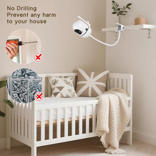 Baby Monitor Clip Mount for HelloBaby HB6550/HB6560/HB6148/HB6240//HB66/HB6339, ANMEATE SM935E – Adjustable Clamp Baby Camera Holder Stand, No Drilling, Flexible Mount for Cribs, Desks, and Shelves - color: White