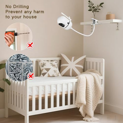 Baby Monitor Clip Mount for HelloBaby HB6550/HB6560/HB6148/HB6240//HB66/HB6339, ANMEATE SM935E – Adjustable Clamp Baby Camera Holder Stand, No Drilling, Flexible Mount for Cribs, Desks, and Shelves - color: White