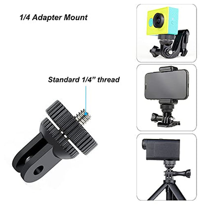 SOONSUN Tripod Mount Kit with 1/4"-20 Conversion Adapter and Cold Shoe Mount with 1/4" Thread, Compatible with GoPro Hero 13 12 11 10 9 8 7 6 5, DJI Osmo, AKASO, SJCAM, Insta360, DSLR Cameras