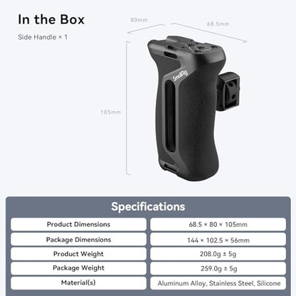 SmallRig Side Handle with (1/4" & 3/8") Two-in-One Locating Screw, Stretchable Mounting Point, Ergonomic Handgrip with 36mm Up/Down Adjustable, Left/Right Hand Universal - style: Two-in-One Side Handle