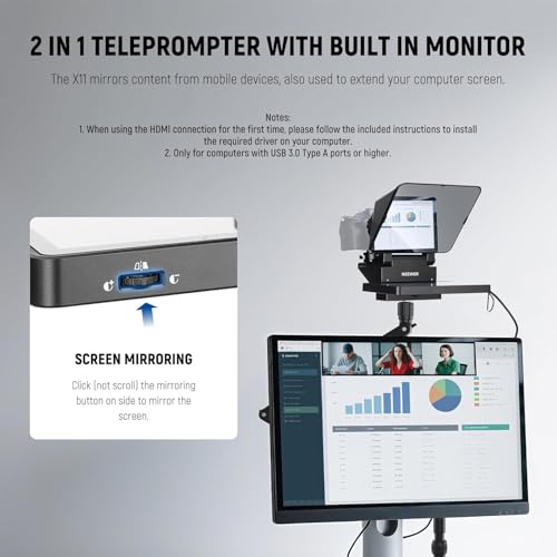 NEEWER 2 in 1 Teleprompter 11 Inch with Monitor for Windows MacOS, Supports Screen Mirroring, Portable Prompter for Camera Mobile Phone Webcam for YouTube Twitch Live Streaming Conference, X11 - style: X11