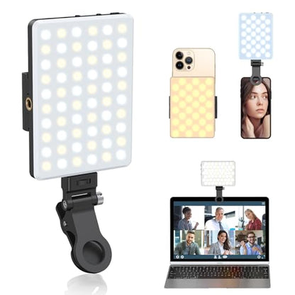 Selfie Light, Phone Light with Front & Back Clip, 60 LED Portable Light with 3 Modes, 5000mAh Rechargeable Video Light for Phone, iPhone, IPad, Laptop, TikTok, Makeup, Live Stream, Vlog(Black) - color: Black