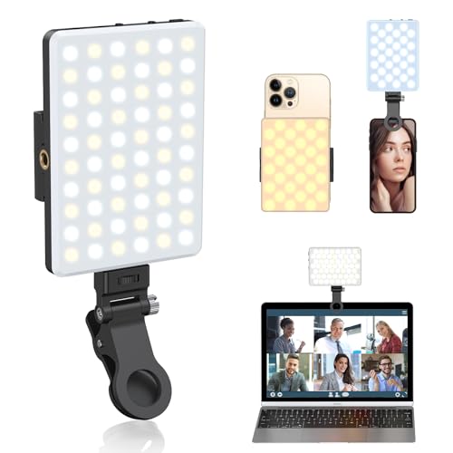 Selfie Light, Phone Light with Front & Back Clip, 60 LED Portable Light with 3 Modes, 5000mAh Rechargeable Video Light for Phone, iPhone, IPad, Laptop, TikTok, Makeup, Live Stream, Vlog(Black) - color: Black