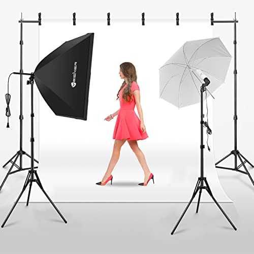 Yesker Photography Lighting Kit 8.5x10ft backdrop Support Equipment System Umbrella 5500k Light Bulb Softbox Continuous Lighting for Photo Shoot Studio Portrait Product and Video Recording Photography - size: 8.5x10ft Photography Lighting Kit