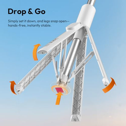 Ulanzi MT86 60" 4 Legs Phone Tripod, for iPhone Android Selfie Stick Stand | Auto-Open Anti-Slip Base Aluminum Stand with Cold Shoe Bluetooth Controller, Lightweight for vlog TikTok Live Stream Travel - color: White