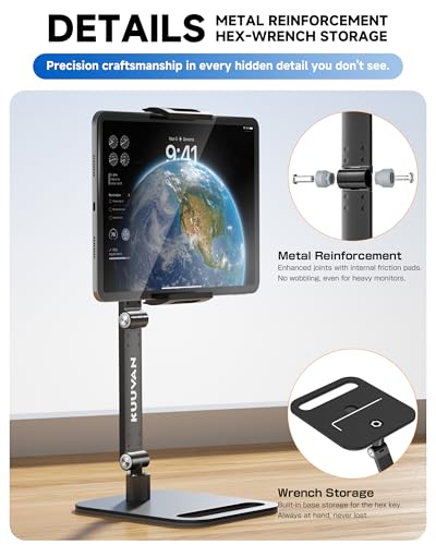 Portable Monitor Stand for 15.6'',17.3'', Tablet Stand Holder for iPad | Aluminum Alloy Foldable Arm Mount with 360° Swivel, Desk Holder Compatible with 4.7-17.3inch Tablet iPad Pro : Electronics