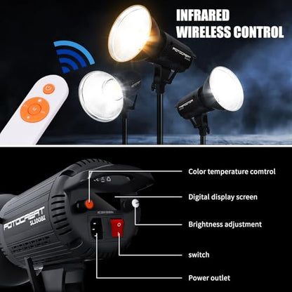 100W Bi-Color COB Photography Lighting Kit - Professional Studio Video Light with Softbox & Remote, 2800K-6500K, 32000 Lux for Portrait, Live Streaming, Content Creation