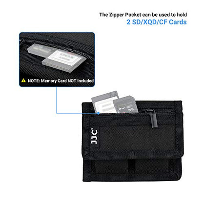 DSLR Battery and Memory Card Holder Pouch (3 Pockets) - Camera SD CF XQD Card Storage Case for AA, LP-E6, LP-E10, LP-E12, LP-E17, EN-EL14, EN-EL15, NP-FW50, NP-F550, NP-FZ100 Batteries - size: 2 Battery Slots + 1 Zipped Pockets