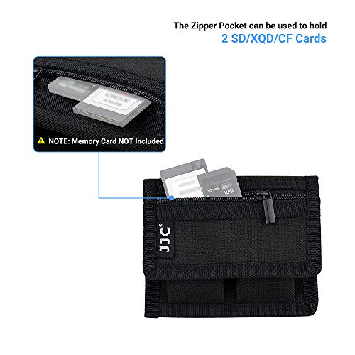 DSLR Battery and Memory Card Holder Pouch (3 Pockets) - Camera SD CF XQD Card Storage Case for AA, LP-E6, LP-E10, LP-E12, LP-E17, EN-EL14, EN-EL15, NP-FW50, NP-F550, NP-FZ100 Batteries - size: 2 Battery Slots + 1 Zipped Pockets