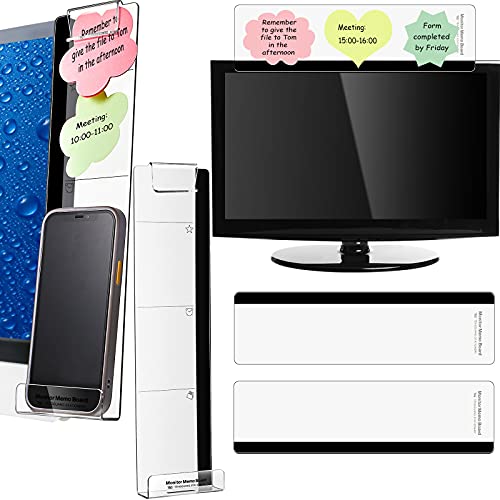 Outus 4 Pieces Computer Monitor Message Memo Board Transparent Message Panel Monitor Sticky Memo Note Board Phone Holder Work from Home Essentials for Office Screen Computer Laptops Cabinets Office