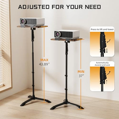 ETHU Laptop Floor Stand Adjustable Height, One-Hand Adjustment Projector Stand Tripod with Safety Lock, Heavy Duty Laptop Stand for Home Office Studio, Walnut - color: Walnut & Black
